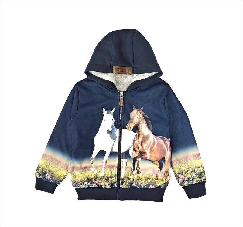 Donkerblauw vest gevoerd met 2 paarden