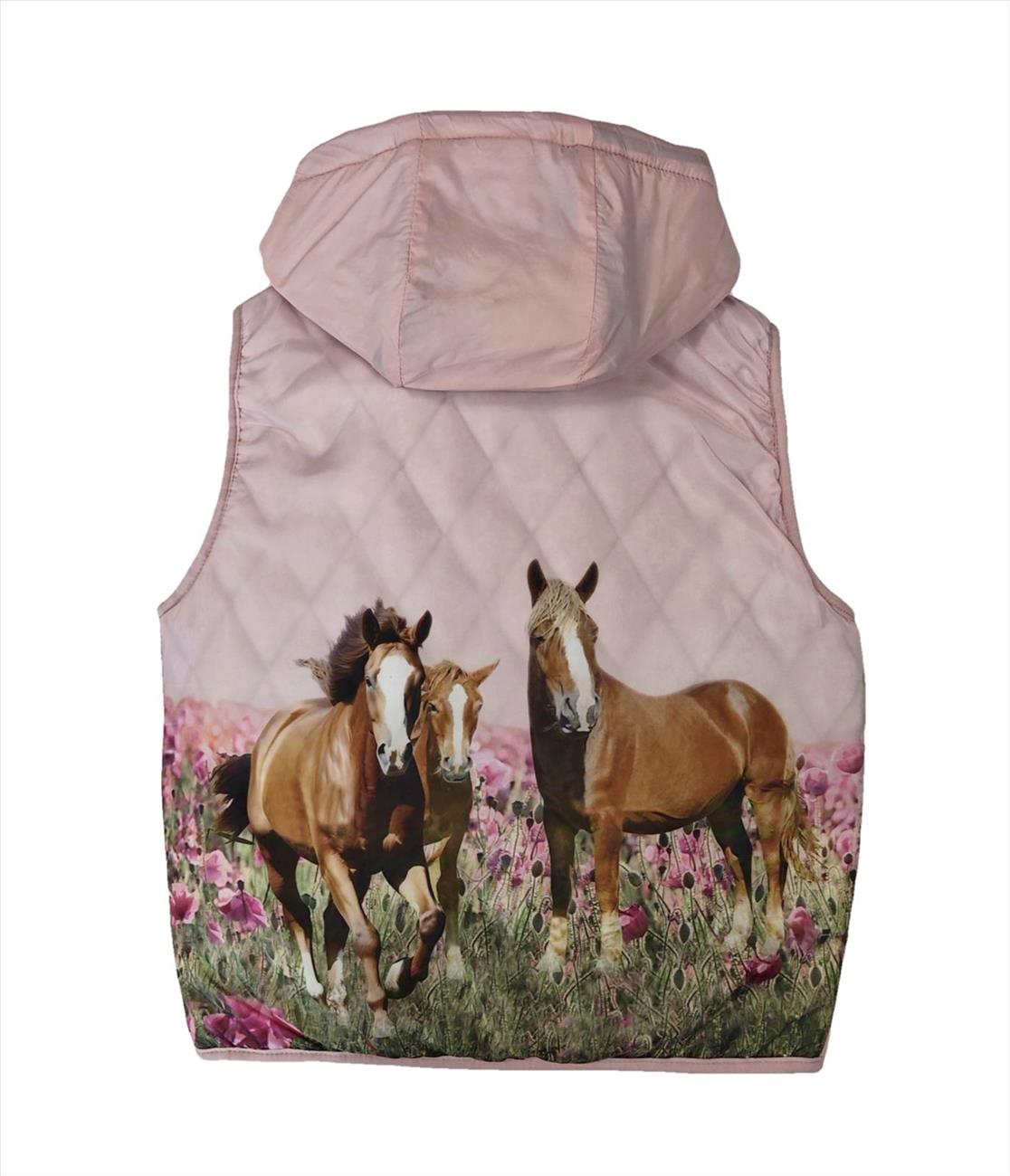Bodywarmer met paarden roze met capuchon