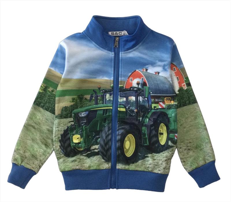 Dunkelblaue Weste mit John Deere und drücken