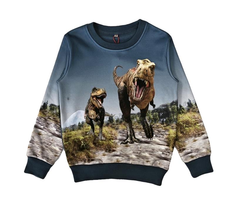 Jeansblauwe trui met dinosaurussen