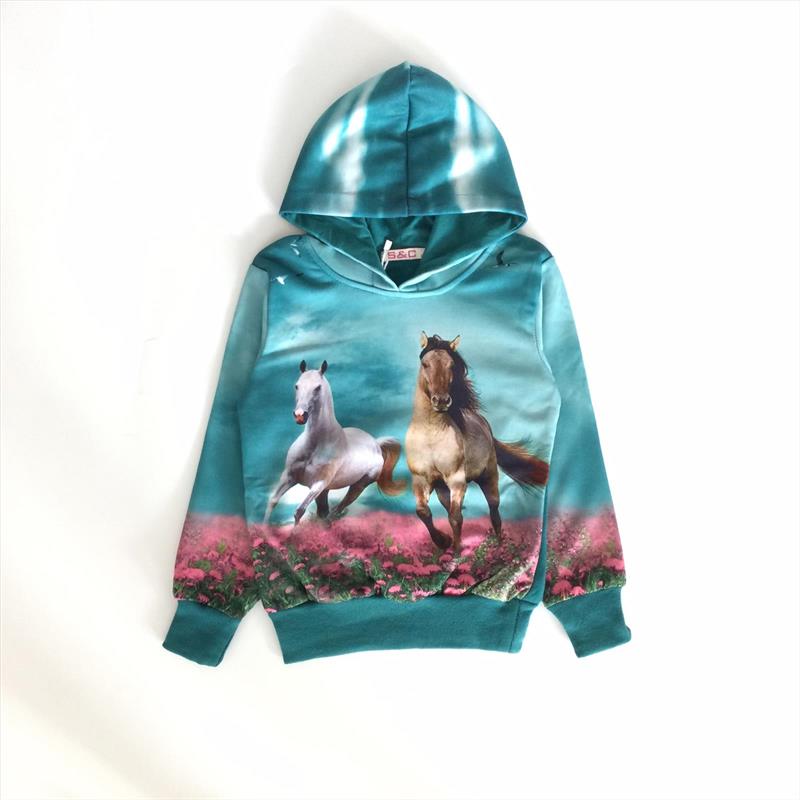Hoodie paard blauw met 2 paarden