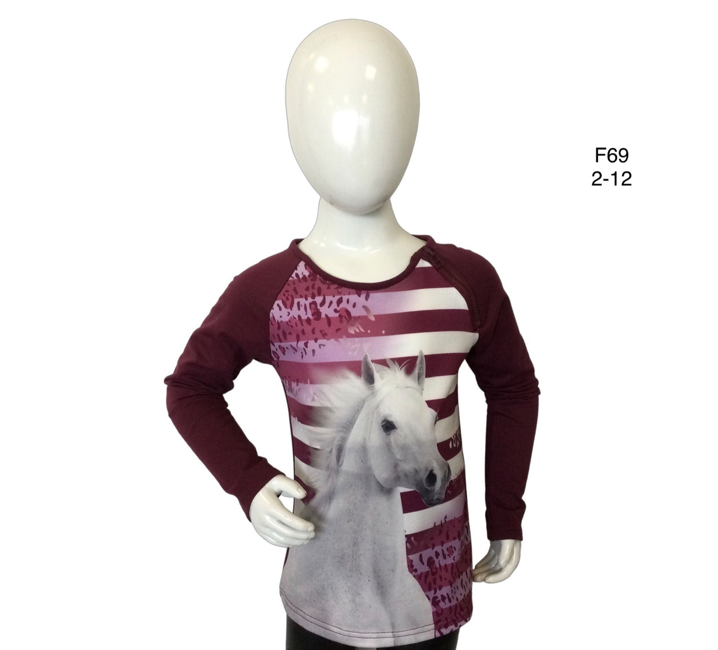 Longsleeve weinrot mit Pferd mit Reißverschluss