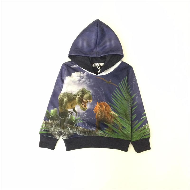 Blue hoodie with 2 dinosaurs