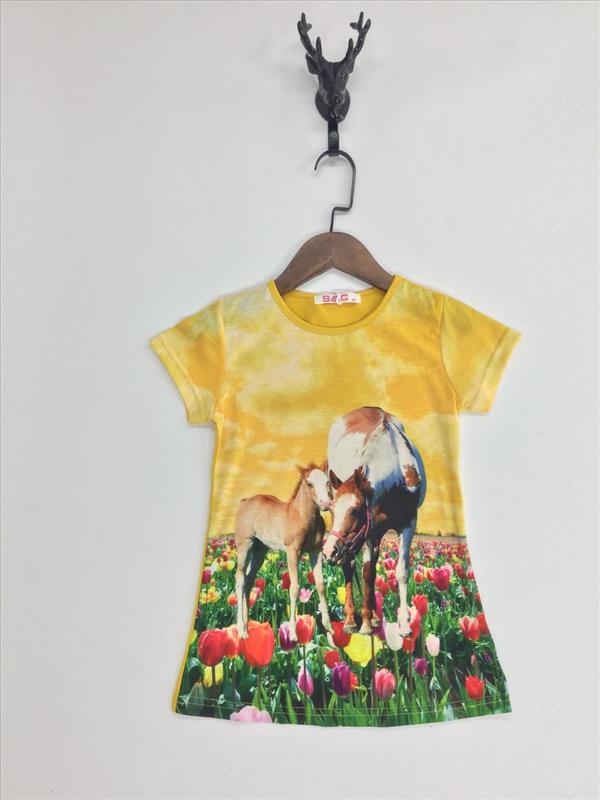 Geel shirt met bont paard en veulen