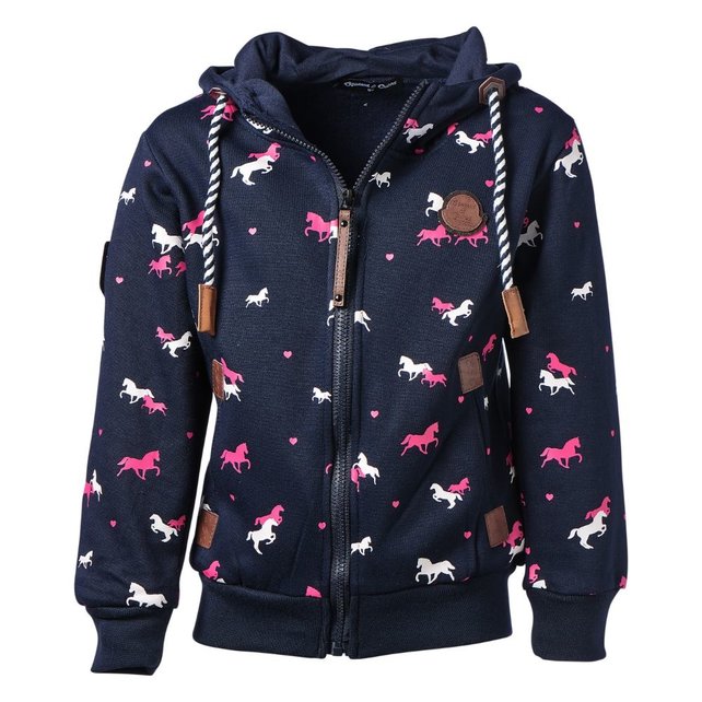 Gilet bleu avec des chevaux et des coeurs