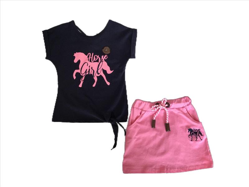 Blue shirt with pink skirt