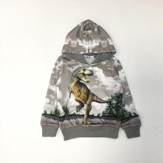 Grijze hoodie met dinosaurus Tyrannosaurus rex