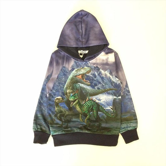 Blauer Hoodie mit mehreren Dinosauriern