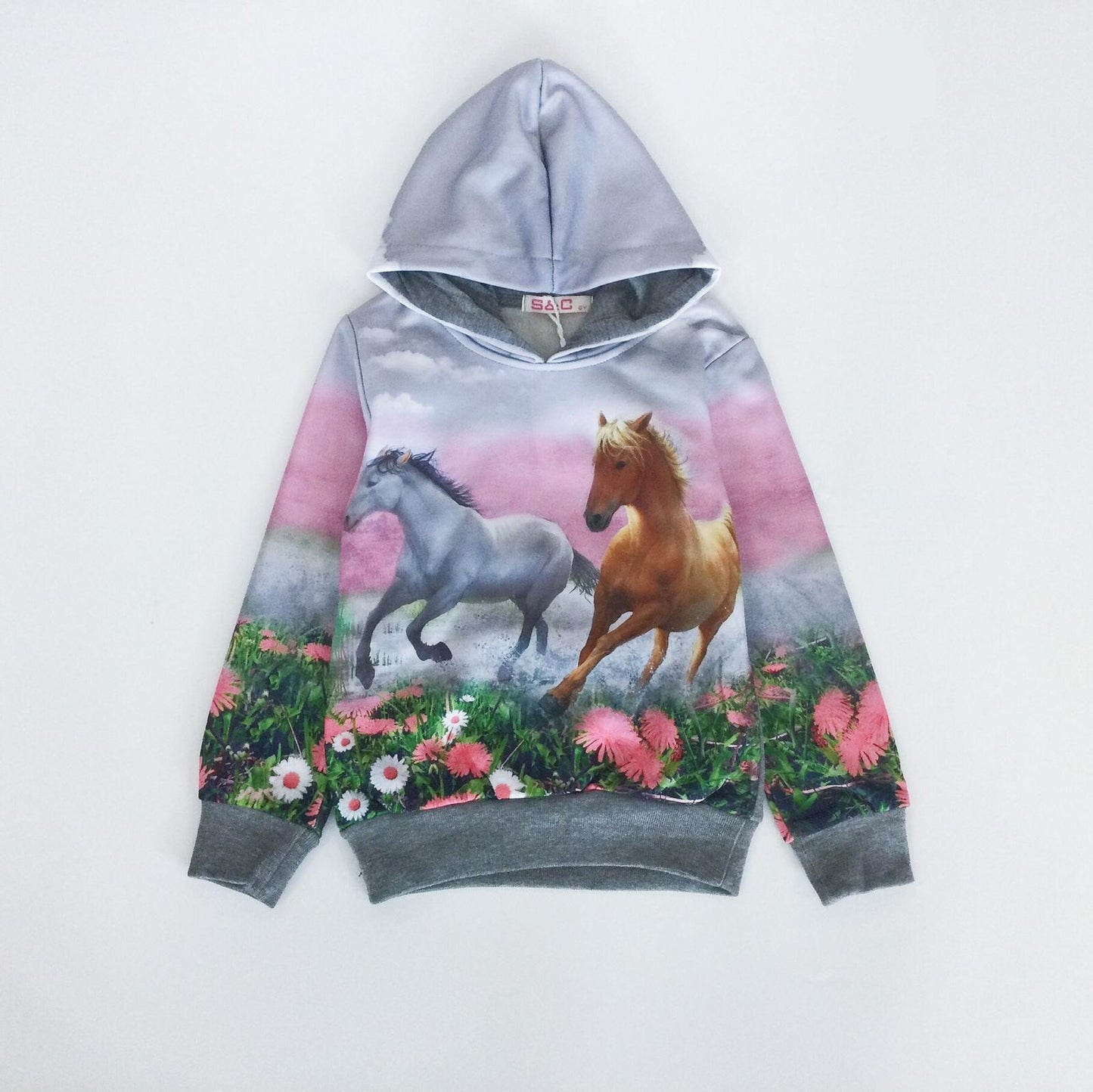 Hoodie paarden grijs
