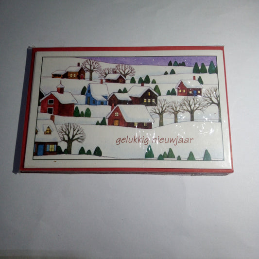 Nieuwjaars kaart dorp sneeuw