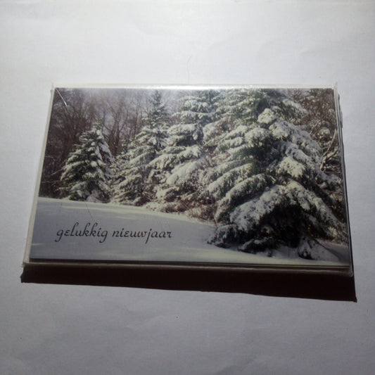 Nieuwjaars kaart kerstboom met sneeuw